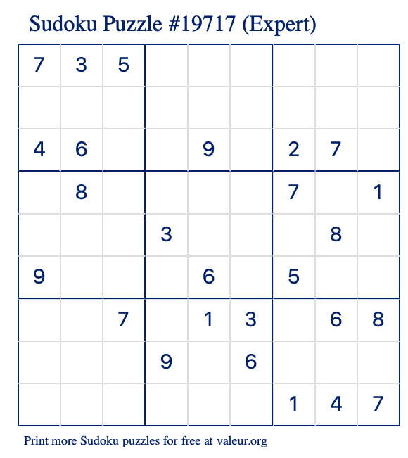 Free Printable Expert Sudoku Puzzle number 19717
