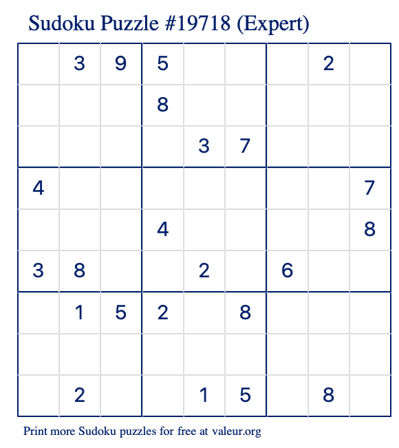 Free Printable Expert Sudoku Puzzle number 19718