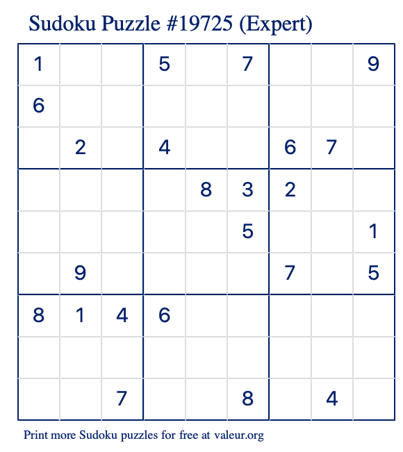 Free Printable Expert Sudoku Puzzle number 19725
