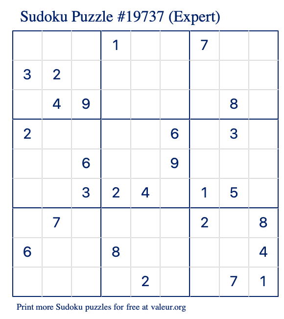 Free Printable Expert Sudoku Puzzle number 19737