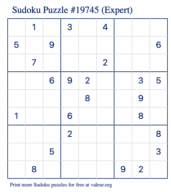 Free Printable Expert Sudoku Puzzle number 19745