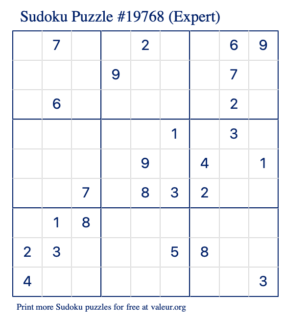 Free Printable Expert Sudoku Puzzle number 19768
