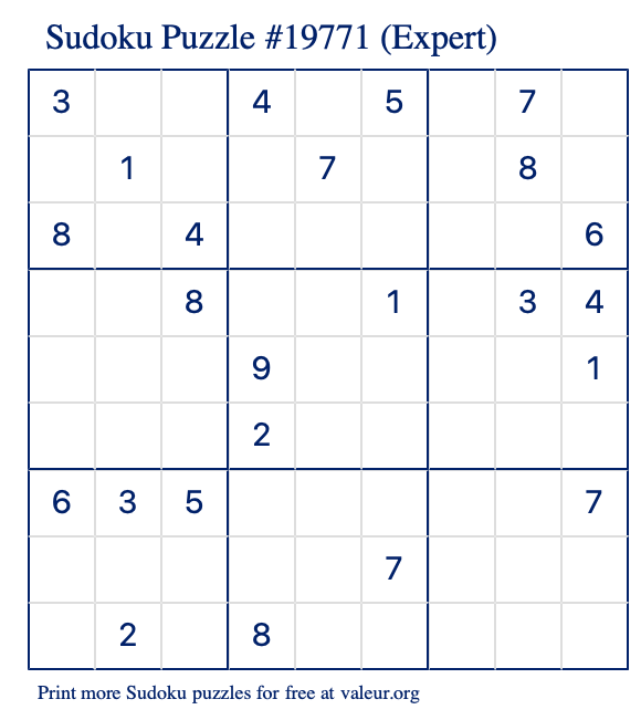Free Printable Expert Sudoku Puzzle number 19771
