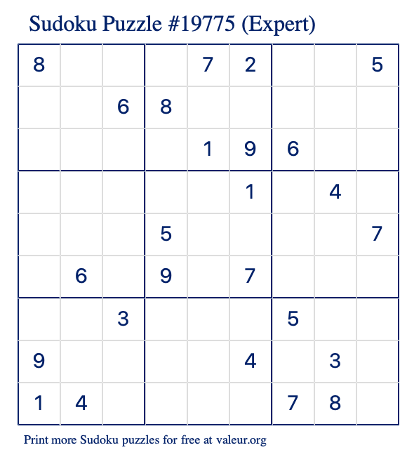 Free Printable Expert Sudoku Puzzle number 19775