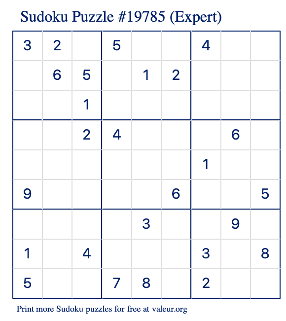 Free Printable Expert Sudoku Puzzle number 19785