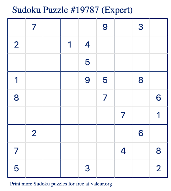 Free Printable Expert Sudoku Puzzle number 19787
