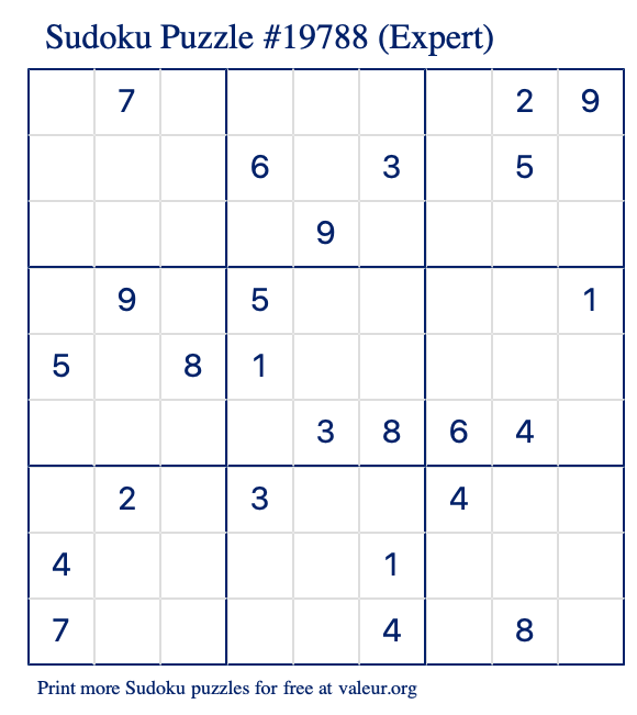 Free Printable Expert Sudoku Puzzle number 19788