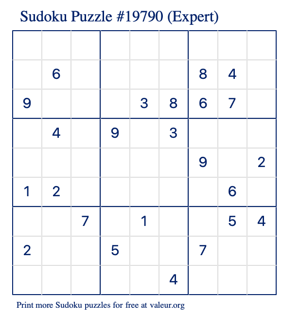 Free Printable Expert Sudoku Puzzle number 19790