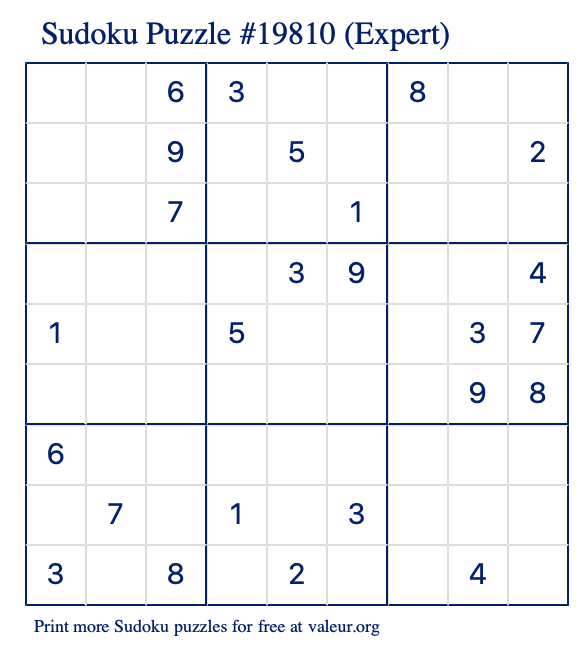 Free Printable Expert Sudoku Puzzle number 19810