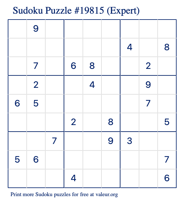 Free Printable Expert Sudoku Puzzle number 19815