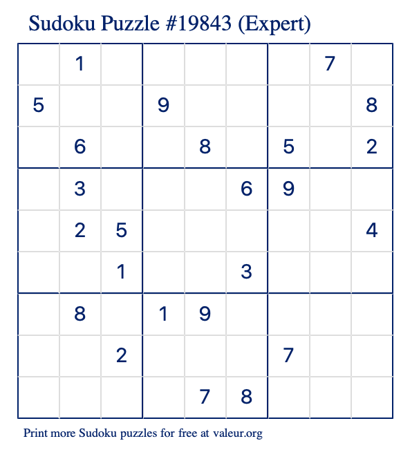 Free Printable Expert Sudoku Puzzle number 19843