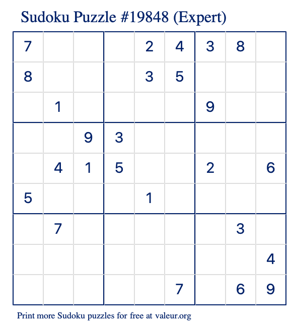 Free Printable Expert Sudoku Puzzle number 19848