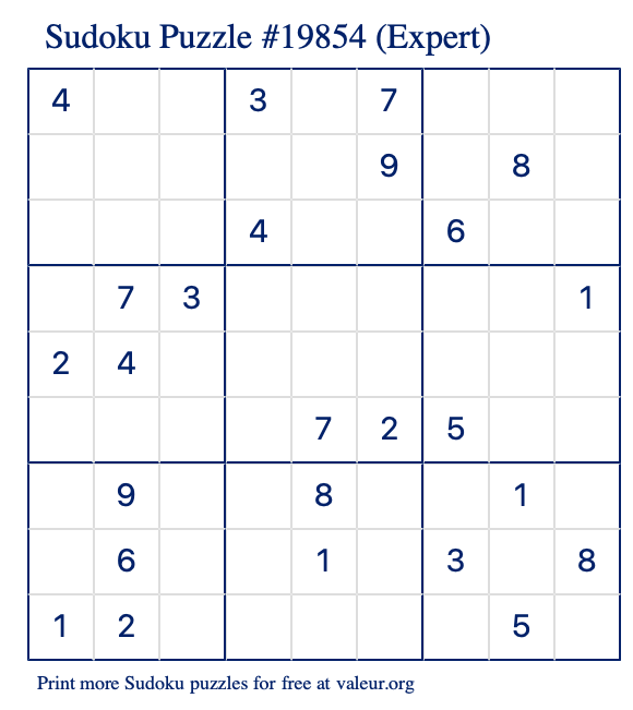 Free Printable Expert Sudoku Puzzle number 19854