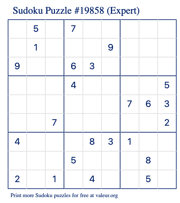 Free Printable Expert Sudoku Puzzle number 19858