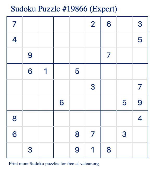 Free Printable Expert Sudoku Puzzle number 19866