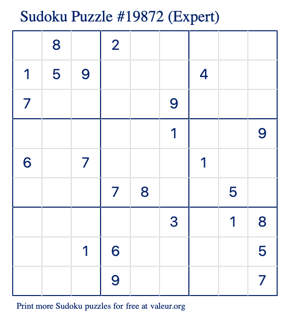 Free Printable Expert Sudoku Puzzle number 19872
