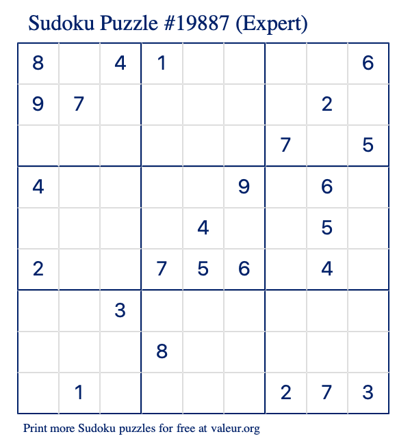 Free Printable Expert Sudoku Puzzle number 19887