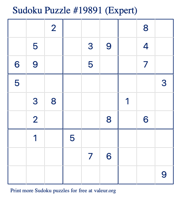 Free Printable Expert Sudoku Puzzle number 19891