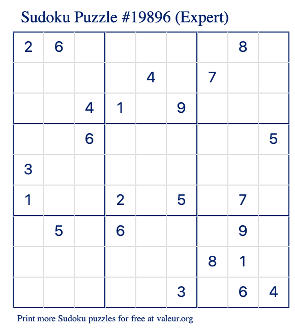 Free Printable Expert Sudoku Puzzle number 19896