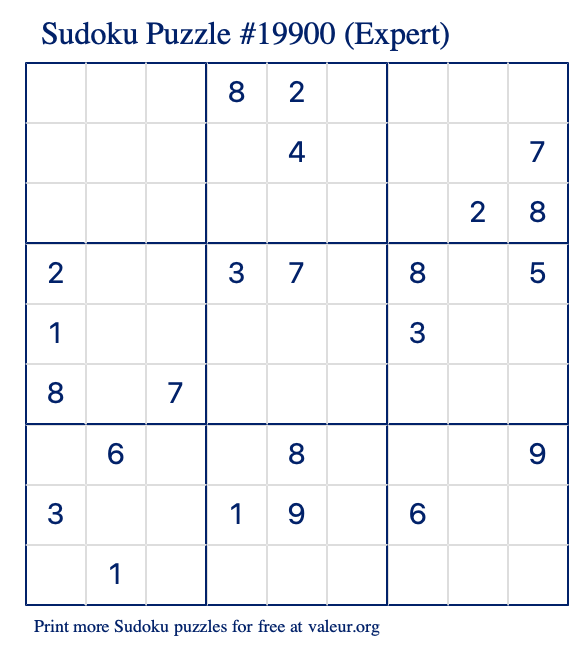 Free Printable Expert Sudoku Puzzle number 19900