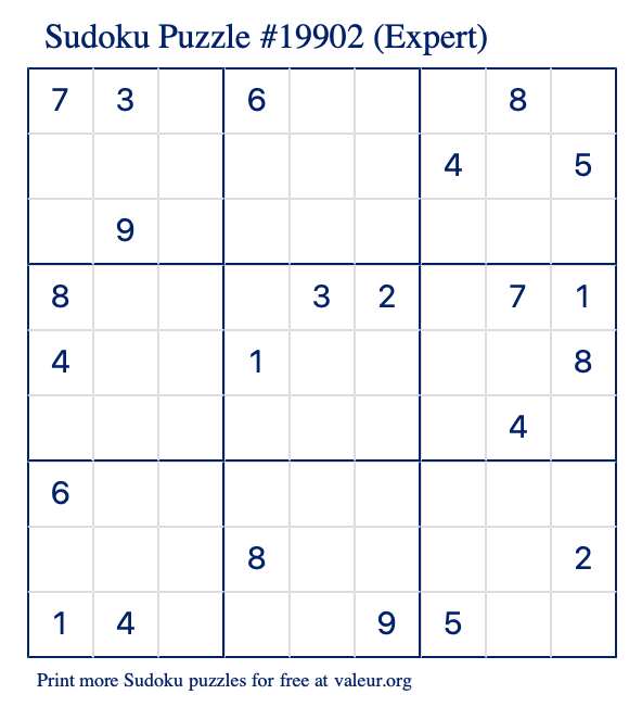Free Printable Expert Sudoku Puzzle number 19902