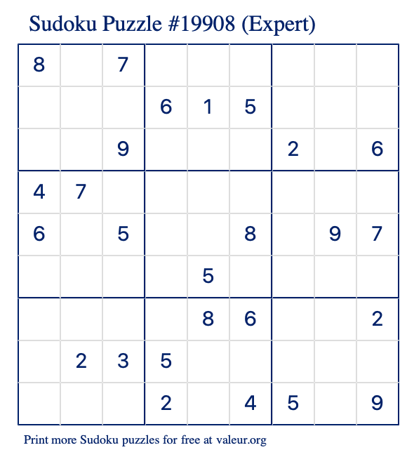 Free Printable Expert Sudoku Puzzle number 19908