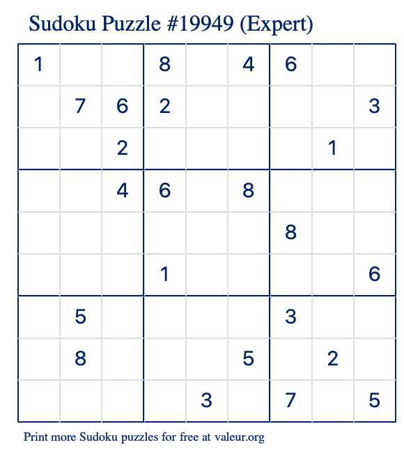 Free Printable Expert Sudoku Puzzle number 19949