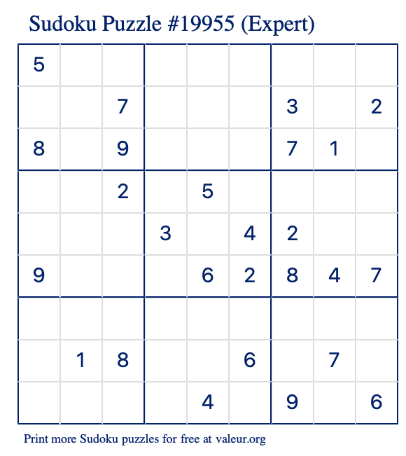 Free Printable Expert Sudoku Puzzle number 19955