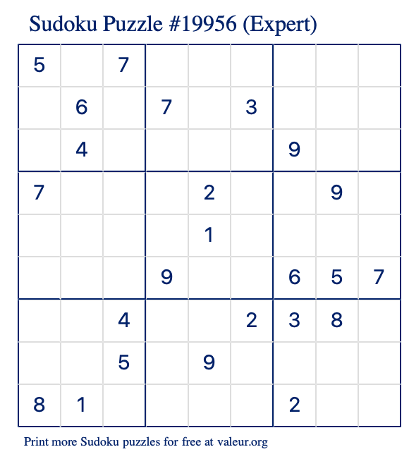 Free Printable Expert Sudoku Puzzle number 19956