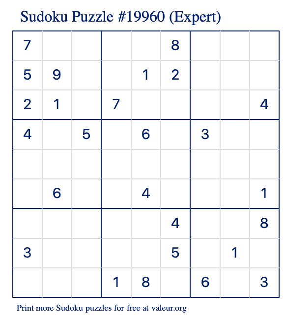 Free Printable Expert Sudoku Puzzle number 19960