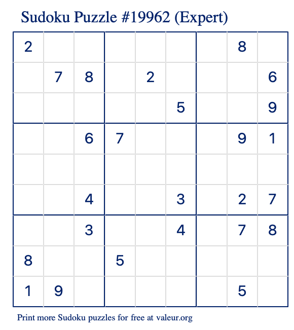 Free Printable Expert Sudoku Puzzle number 19962