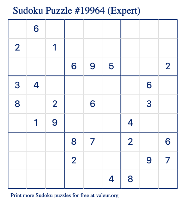 Free Printable Expert Sudoku Puzzle number 19964