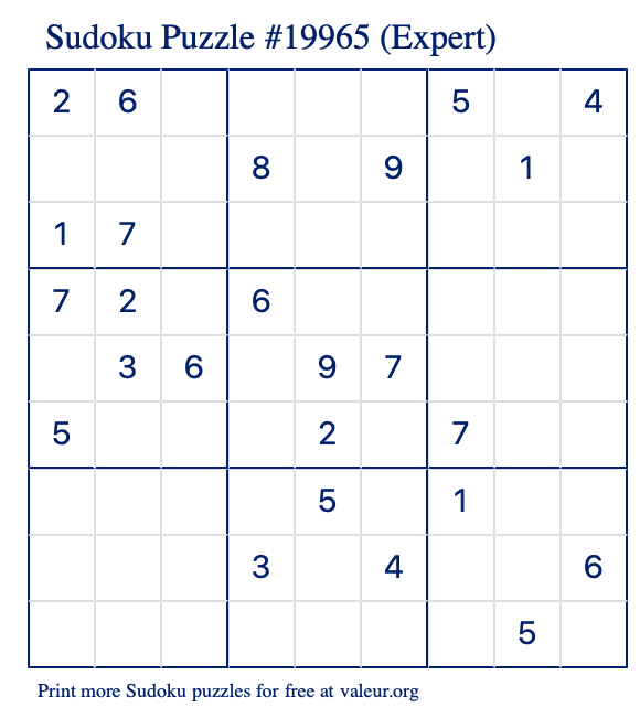 Free Printable Expert Sudoku Puzzle number 19965