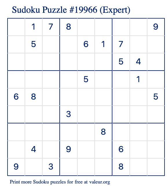 Free Printable Expert Sudoku Puzzle number 19966