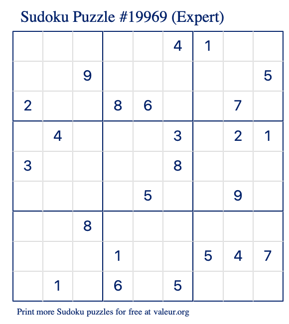 Free Printable Expert Sudoku Puzzle number 19969