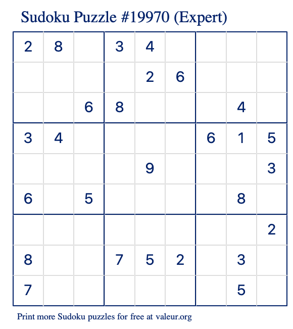 Free Printable Expert Sudoku Puzzle number 19970