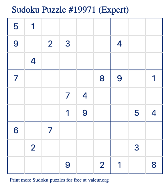 Free Printable Expert Sudoku Puzzle number 19971