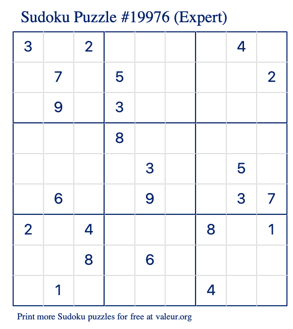 Free Printable Expert Sudoku Puzzle number 19976