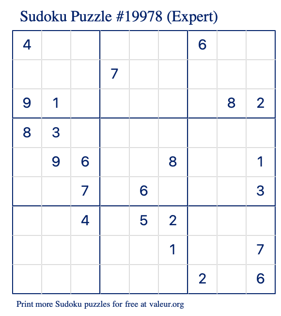 Free Printable Expert Sudoku Puzzle number 19978