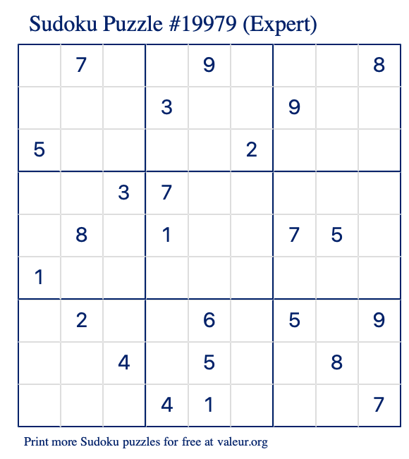 Free Printable Expert Sudoku Puzzle number 19979