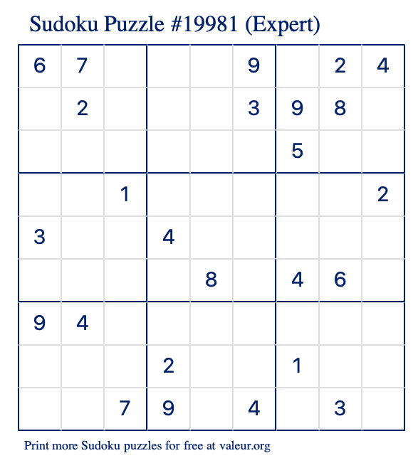 Free Printable Expert Sudoku Puzzle number 19981