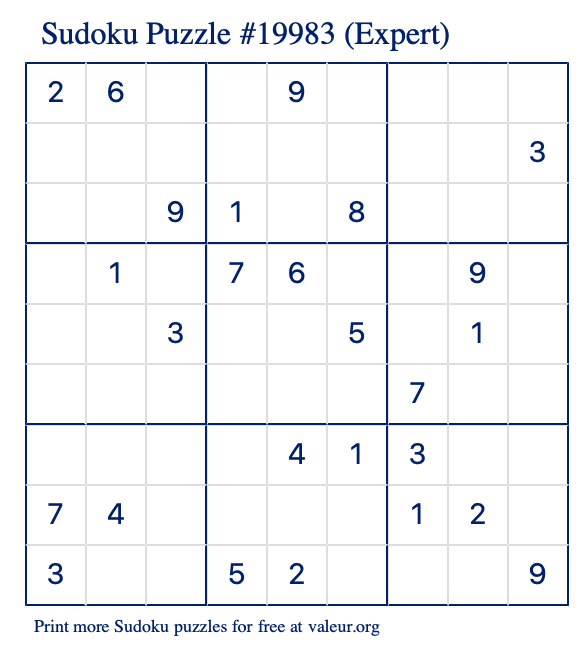 Free Printable Expert Sudoku Puzzle number 19983