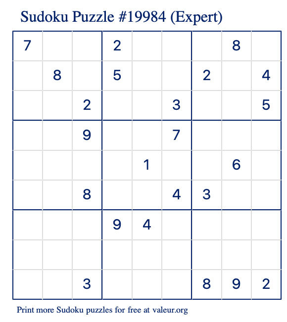 Free Printable Expert Sudoku Puzzle number 19984