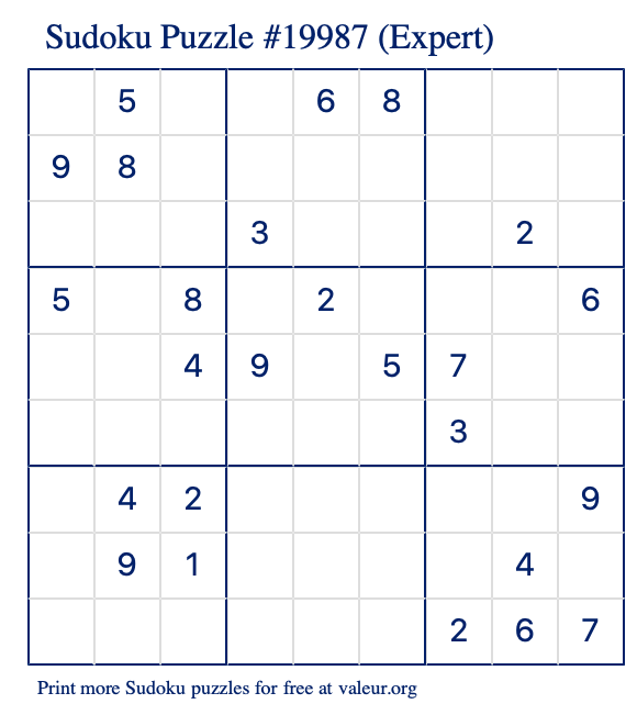 Free Printable Expert Sudoku Puzzle number 19987