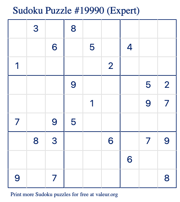 Free Printable Expert Sudoku Puzzle number 19990