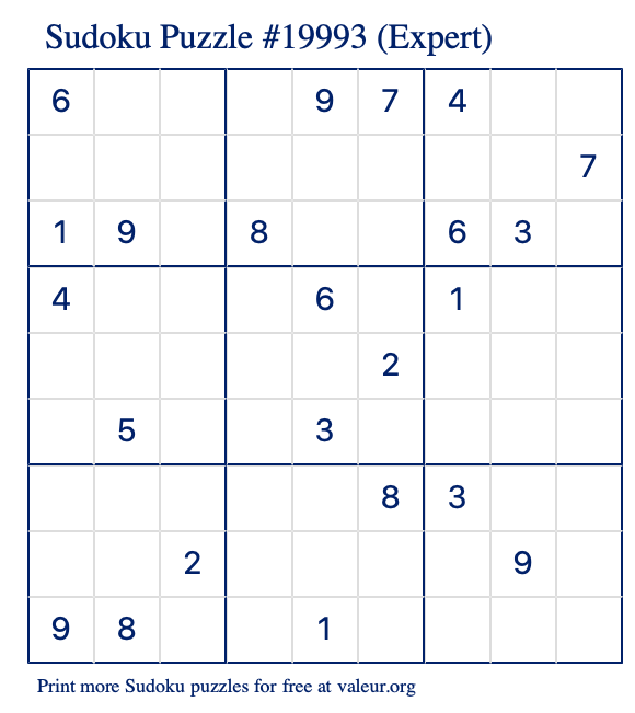 Free Printable Expert Sudoku Puzzle number 19993