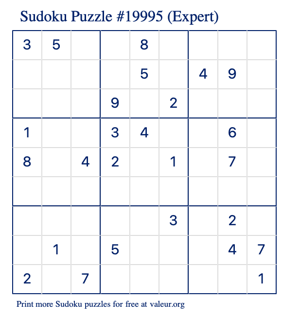 Free Printable Expert Sudoku Puzzle number 19995