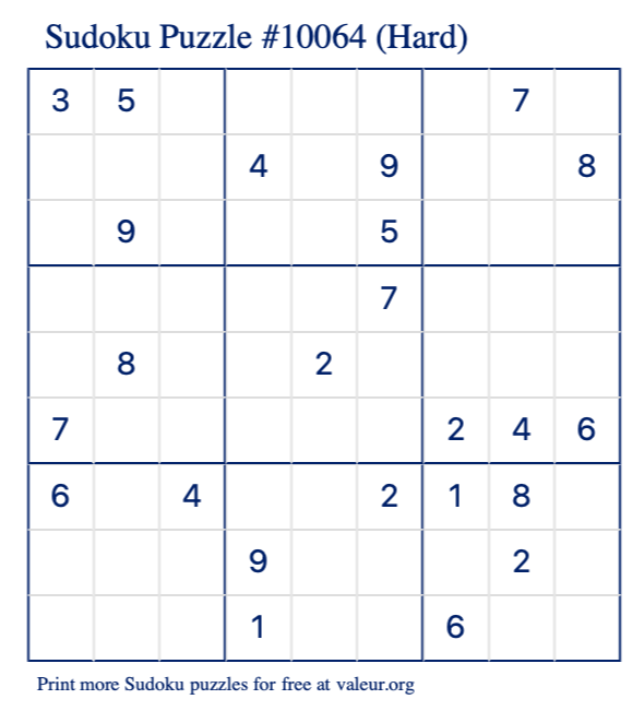 Free Printable Hard Sudoku Puzzle number 10064