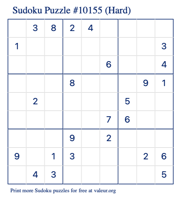 Free Printable Hard Sudoku Puzzle number 10155