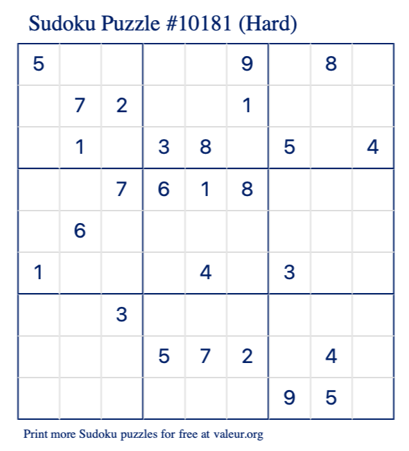 cocaine Kilimanjaro temper Free Printable Hard Sudoku with the Answer #10181